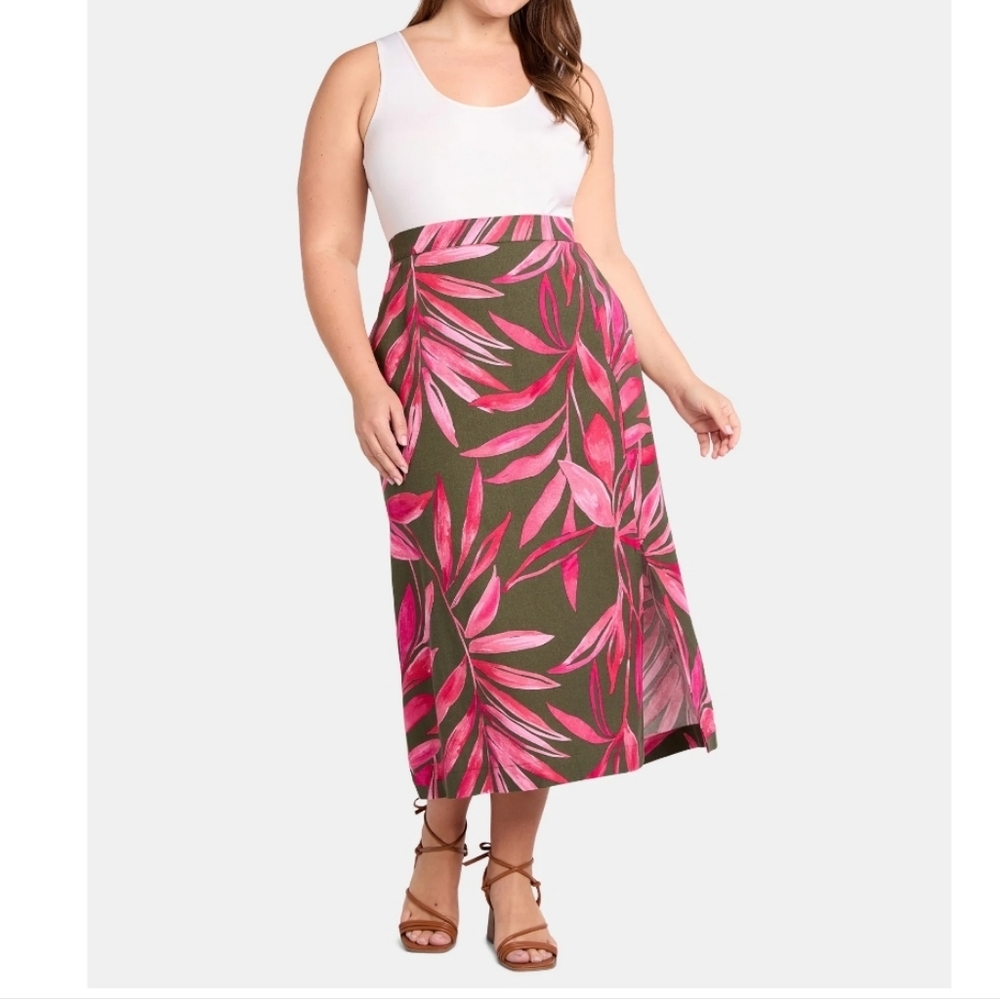 Time and Tru Linen Blend Midi Skirt with Side Slit Size Large NWT